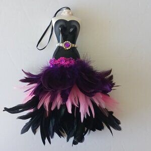 VTG Elegant Black & Pink Female Lady Bust Silhouette Ceramic Feather Duster 10"